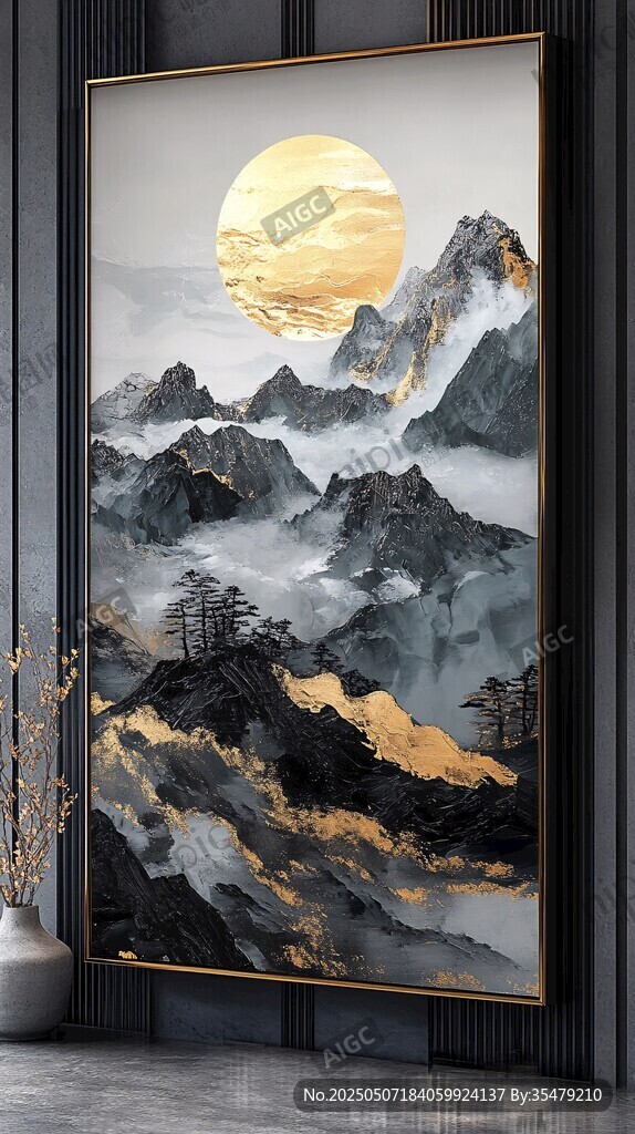 金色山水間 明月映奇峰
