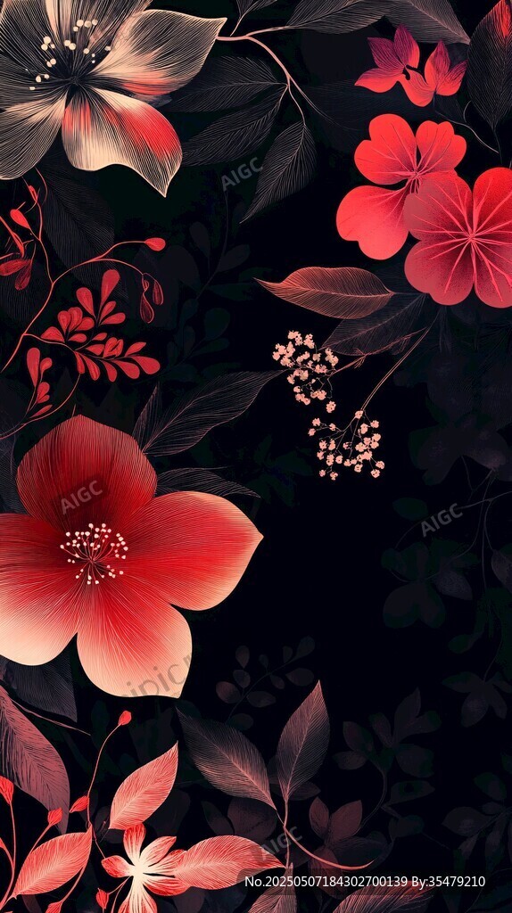 黑色背景上的艷麗花卉圖案