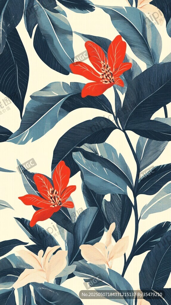 紅白花葉交織的精美圖案