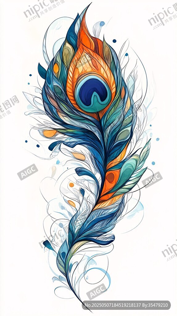 絢麗孔雀羽毛插畫藝術