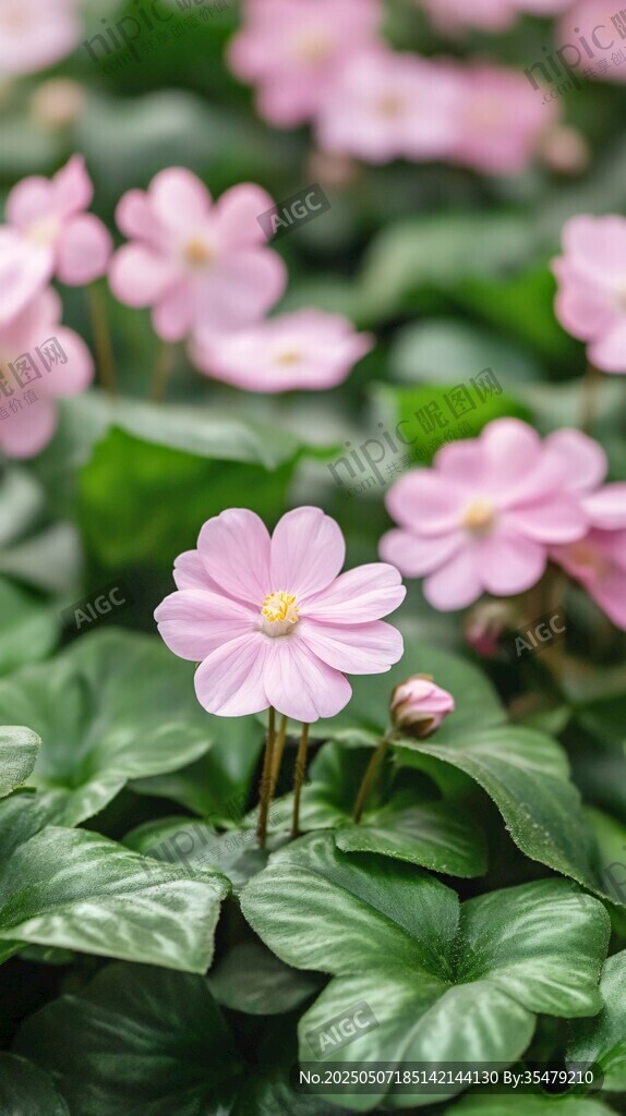 粉色小花與綠葉的美麗景致
