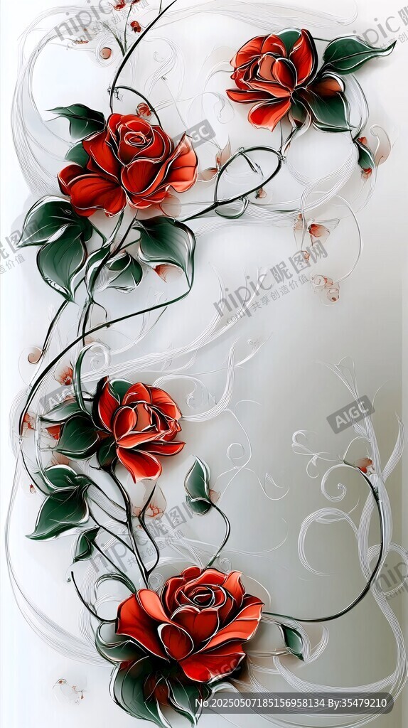 紅玫瑰藤蔓精美藝術(shù)圖案