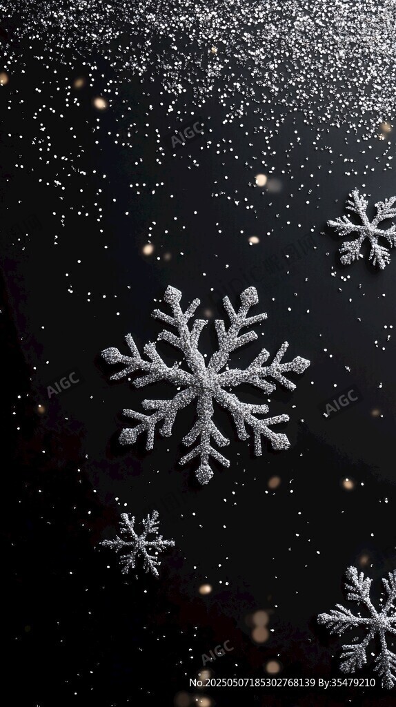 黑色背景下的閃耀雪花