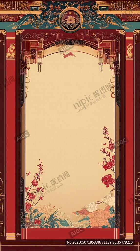 中式古典花卉邊框背景圖