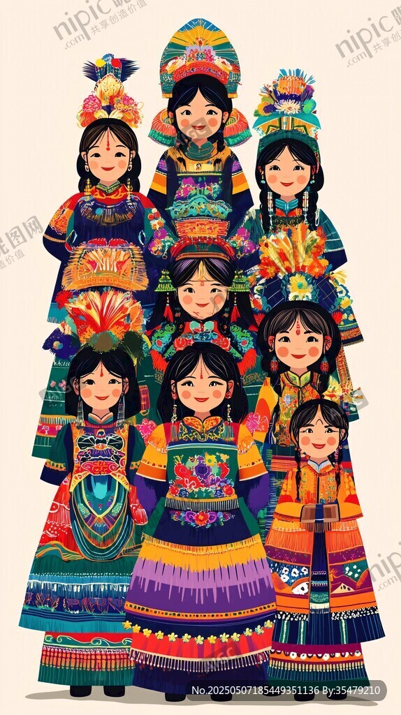 多彩民族服飾的少女們