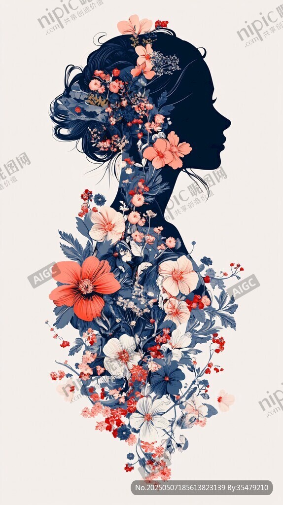 花飾女性剪影 浪漫且唯美