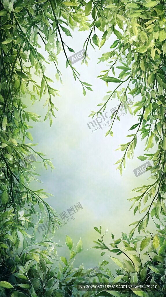春日垂柳綠植清新背景圖