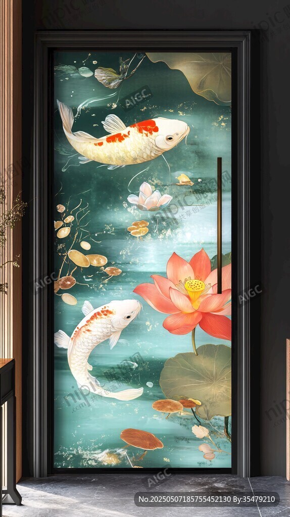 中式錦鯉荷花玄關(guān)裝飾畫