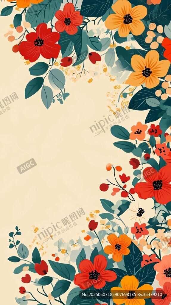 復古風花卉邊框插畫