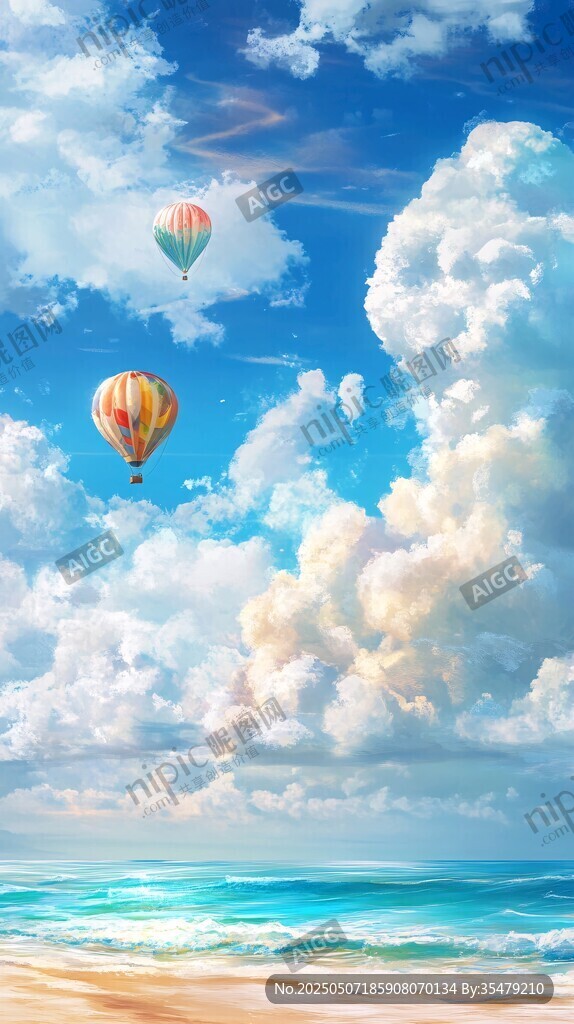 夢(mèng)幻海景與空中熱氣球