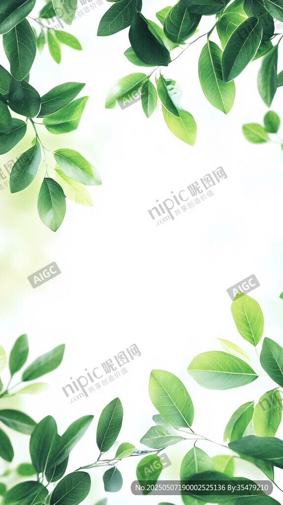 清新綠葉邊框背景圖