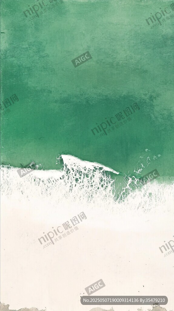 水墨風(fēng)海浪中的白色飛鳥(niǎo)