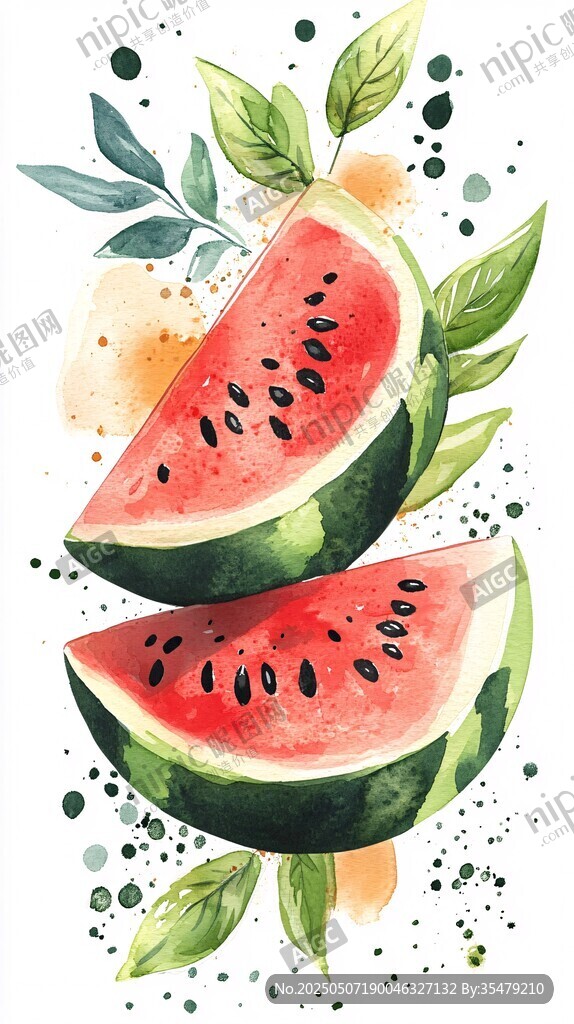 水彩風西瓜插畫