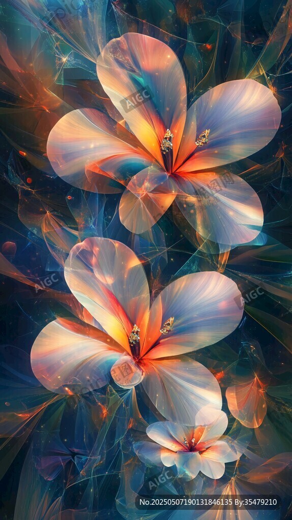 夢幻絢麗花朵藝術插畫