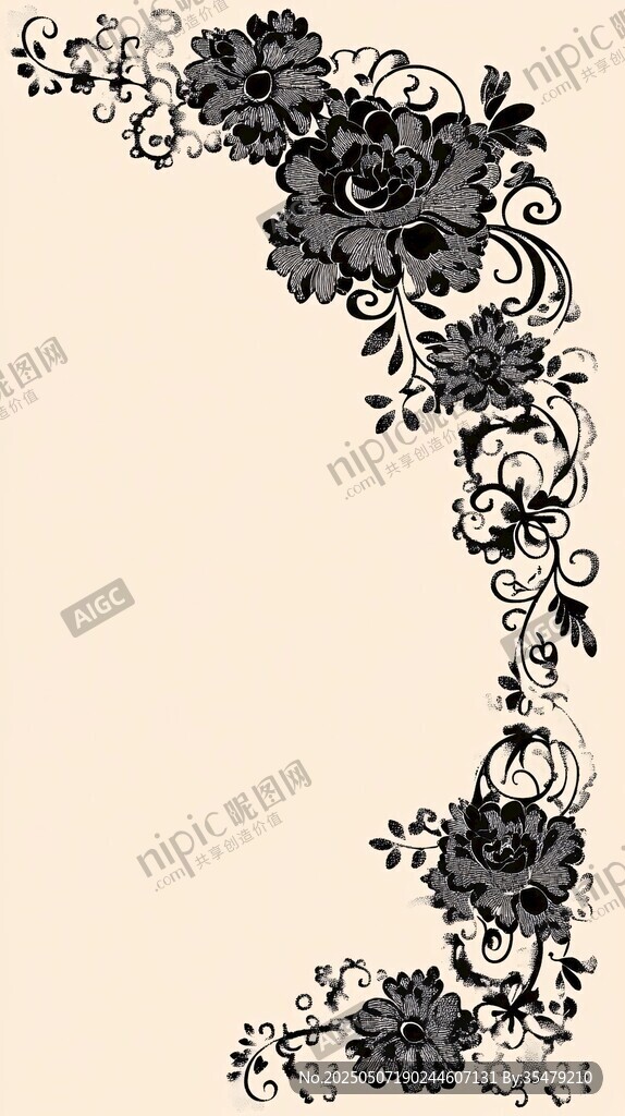 復(fù)古黑花邊框裝飾圖案