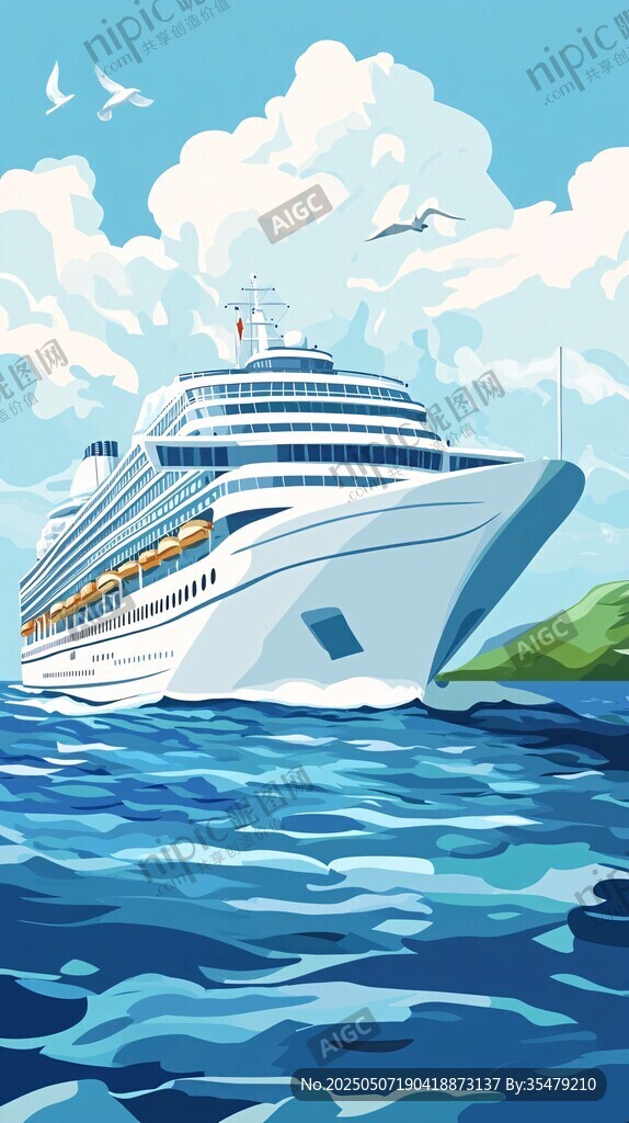 海上郵輪之旅插畫