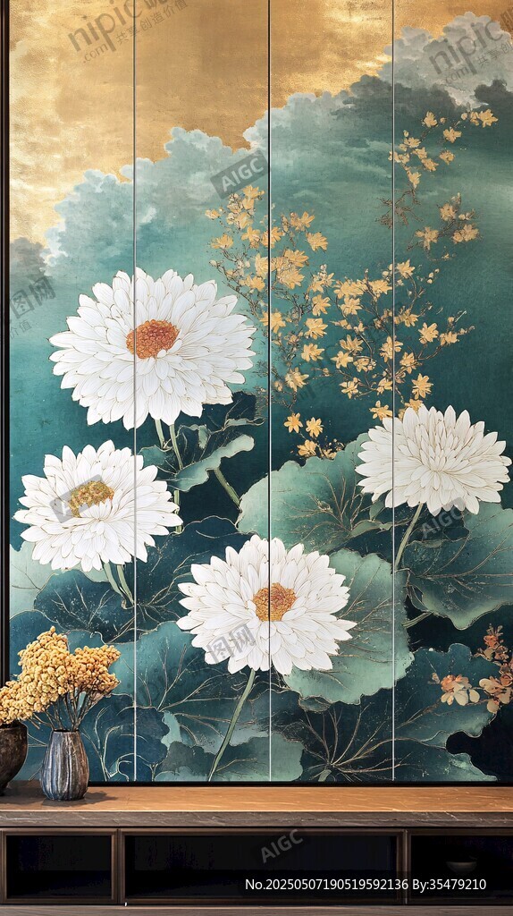 中式屏風(fēng)菊花圖優(yōu)雅景致