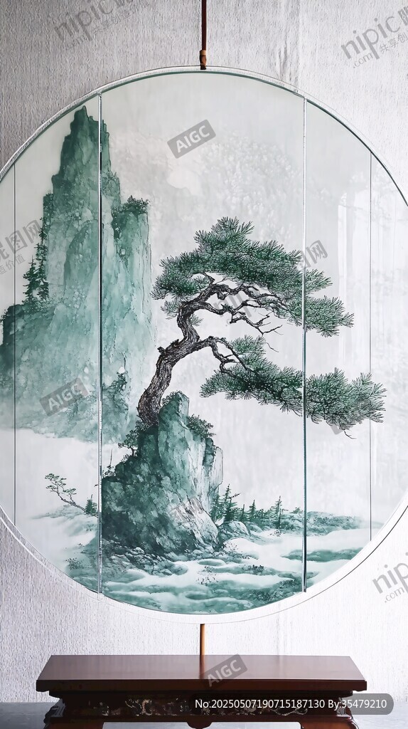 中式山水圓畫意境悠遠