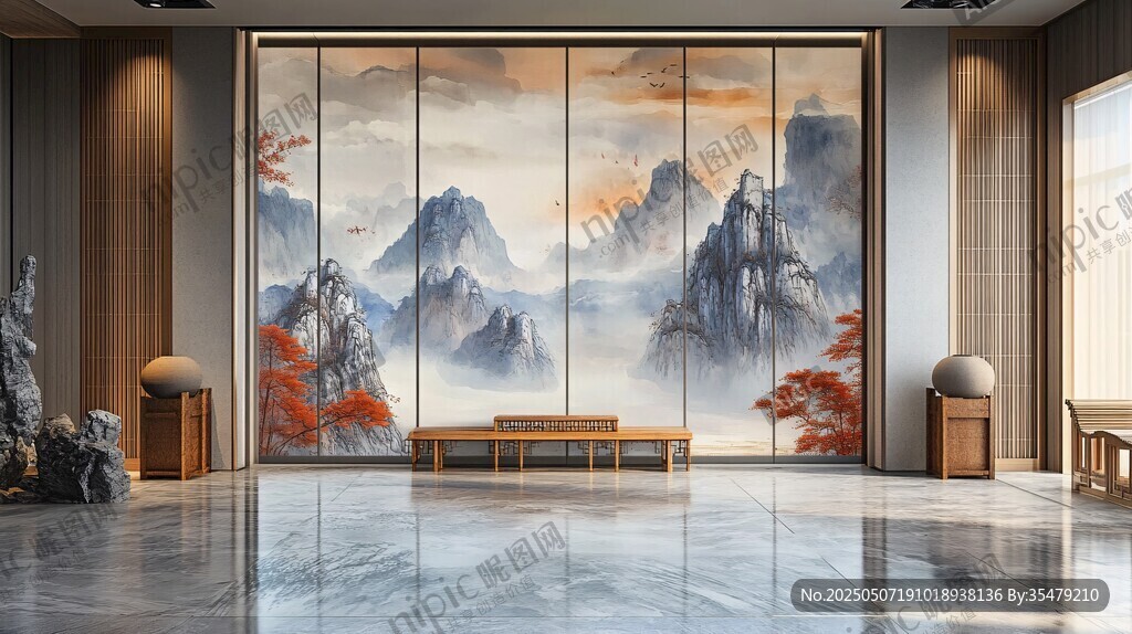 中式客廳山水屏風意境美