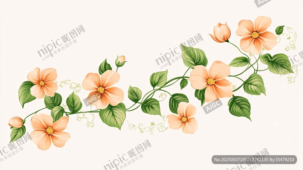 橙色花卉綠葉邊框插畫