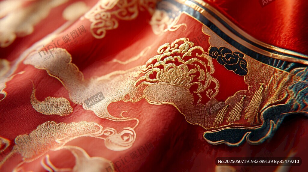 中式紅錦緞上的精美云紋