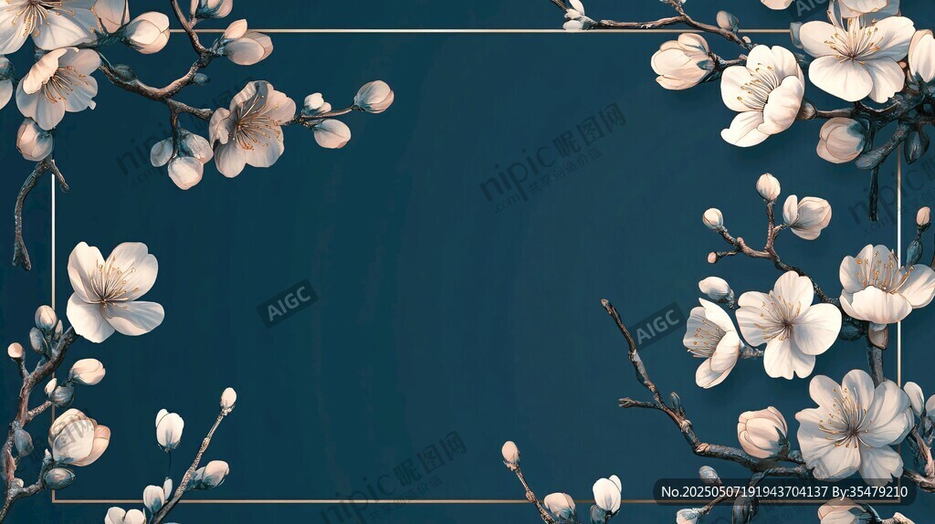 深藍(lán)背景中的爛漫櫻花