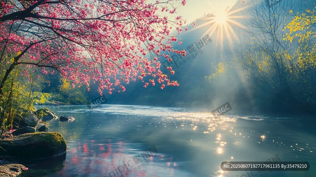 春日河畔繁花映景