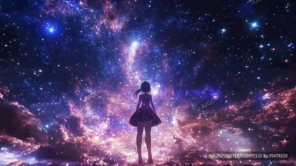 女孩凝望夢(mèng)幻璀璨星空