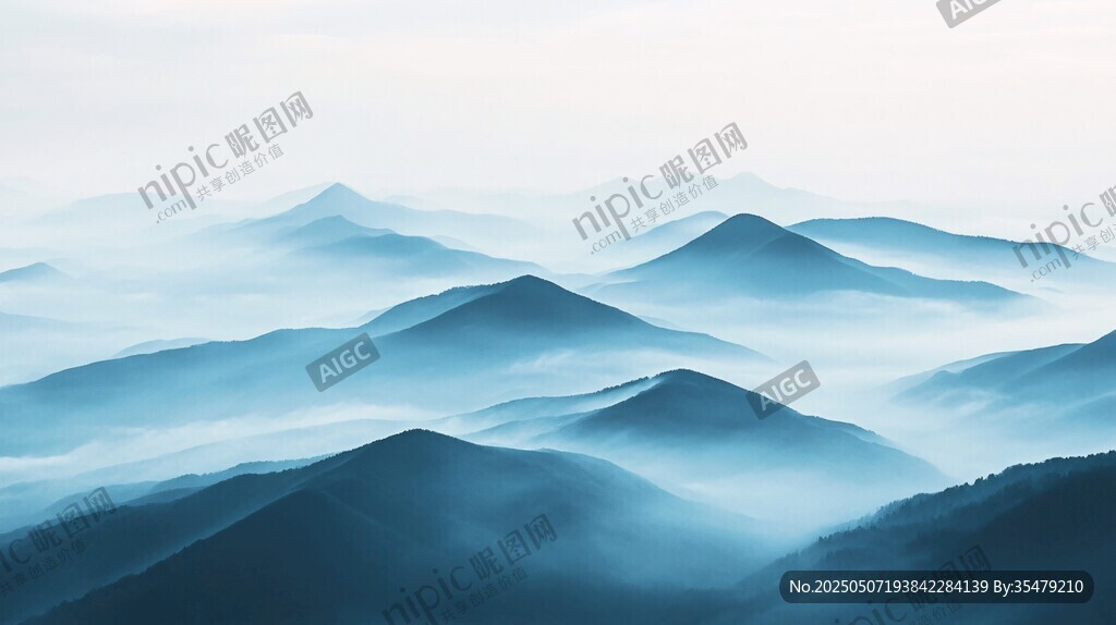 水墨群山云霧繚繞美景
