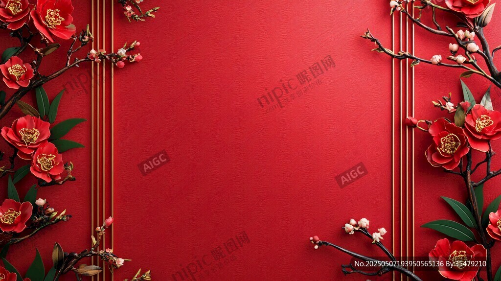 紅色花卉邊框喜慶背景圖