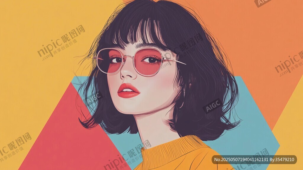 時尚短發(fā)戴眼鏡的個性女孩