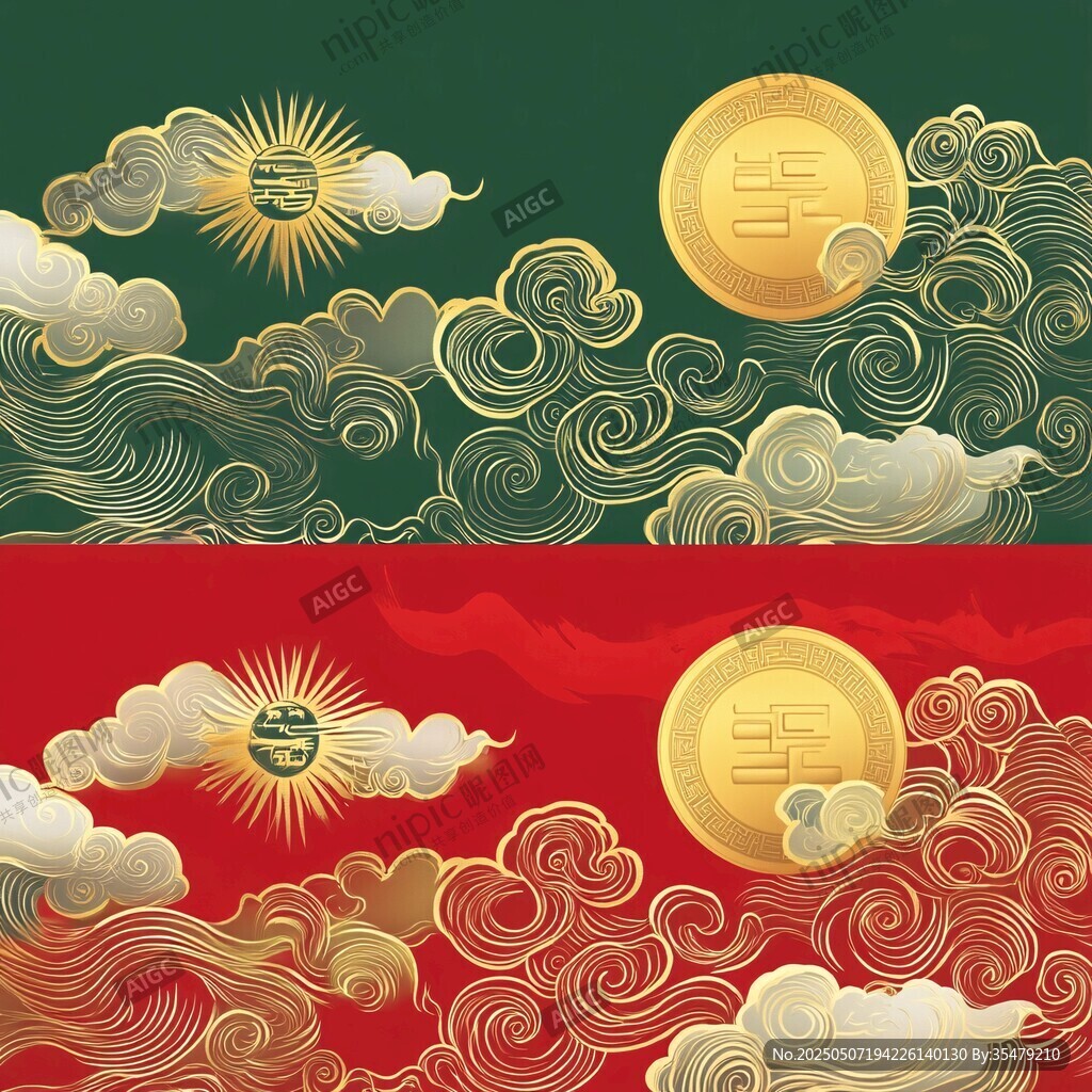 中式云紋金幣祥瑞背景圖