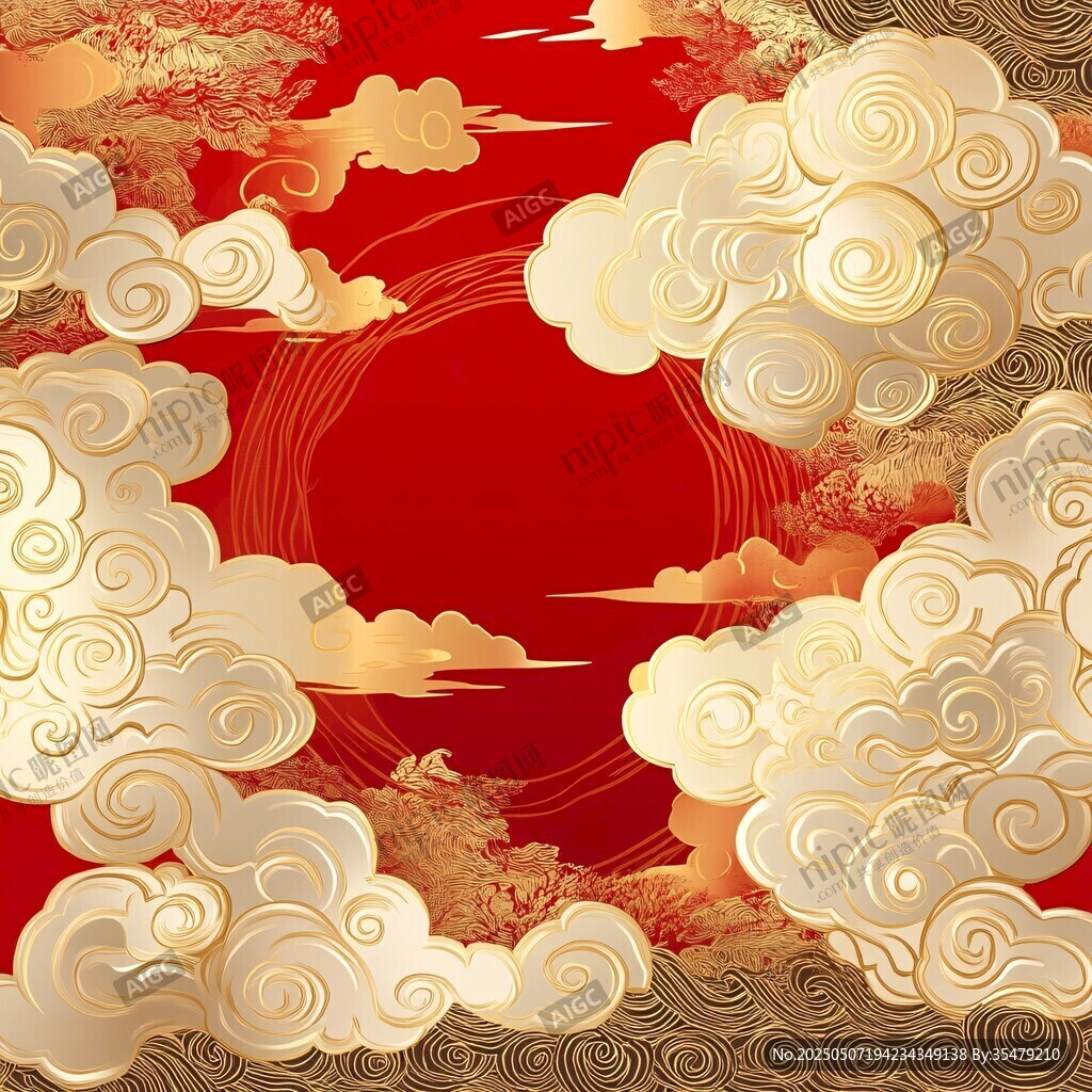 金云繞紅日中式喜慶背景