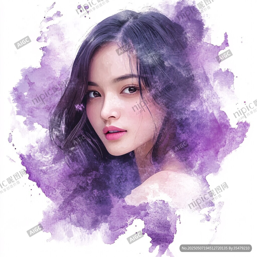 水彩風格美麗女性肖像