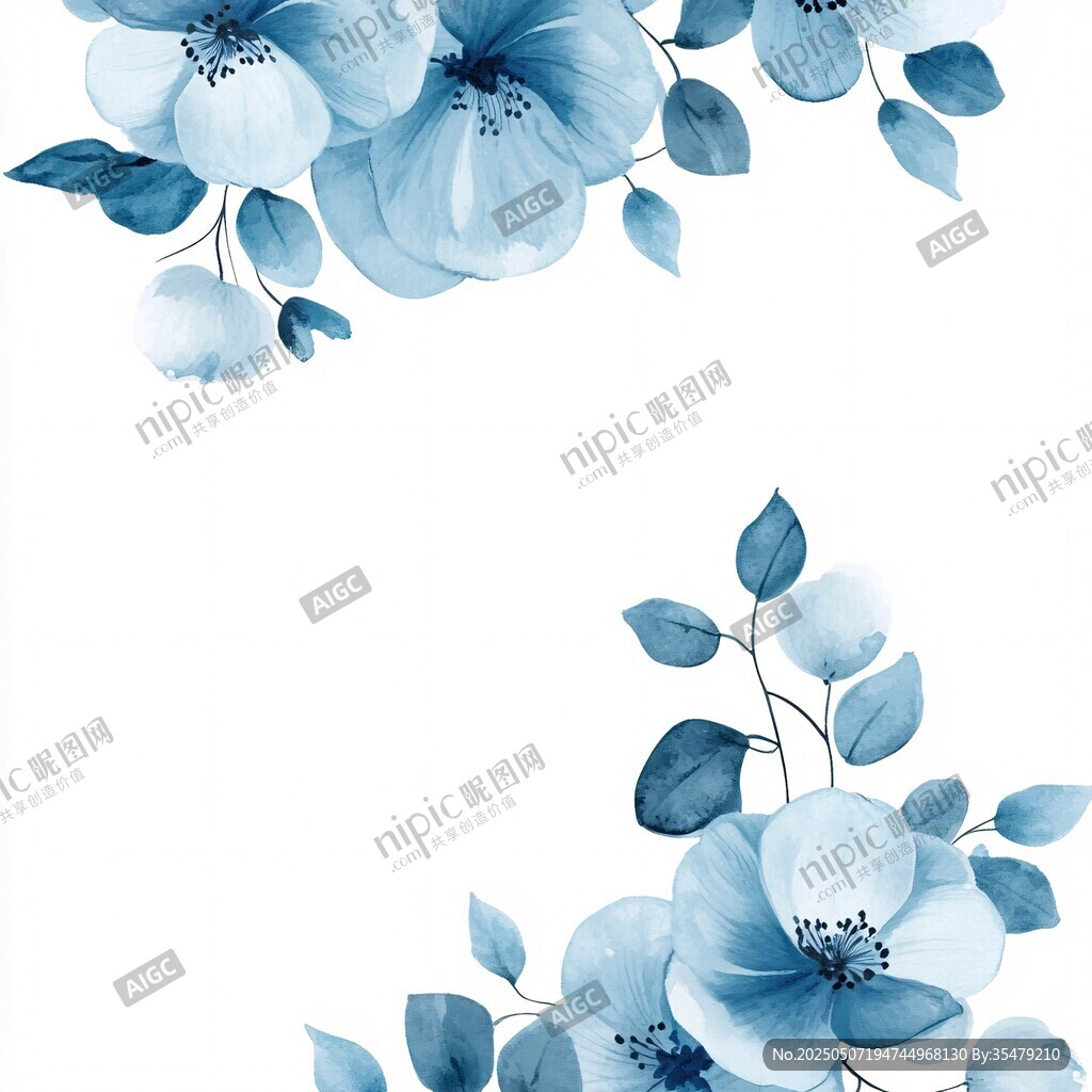 藍(lán)調(diào)花卉水彩裝飾圖案