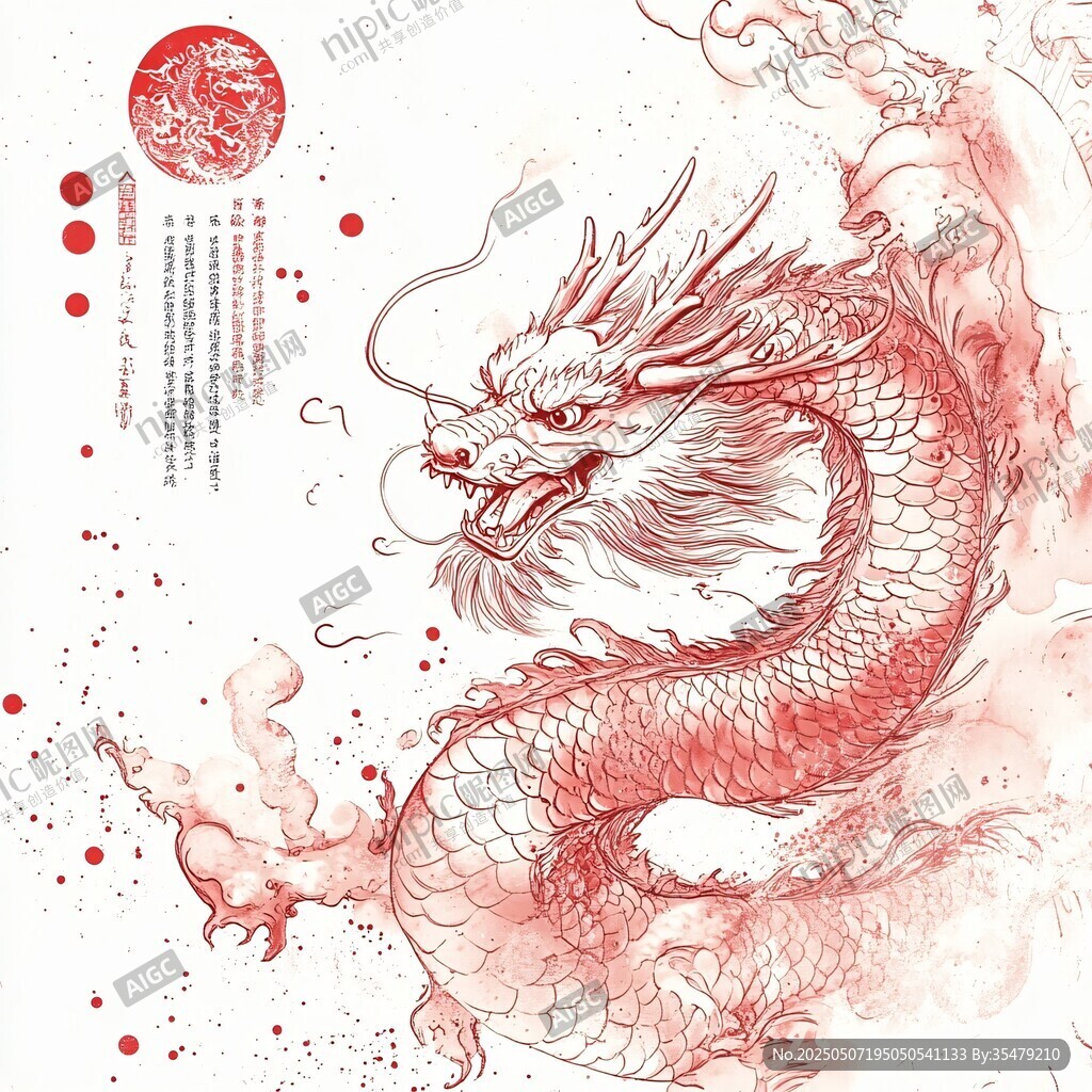 水墨紅龍 靈動飄逸的東方神獸