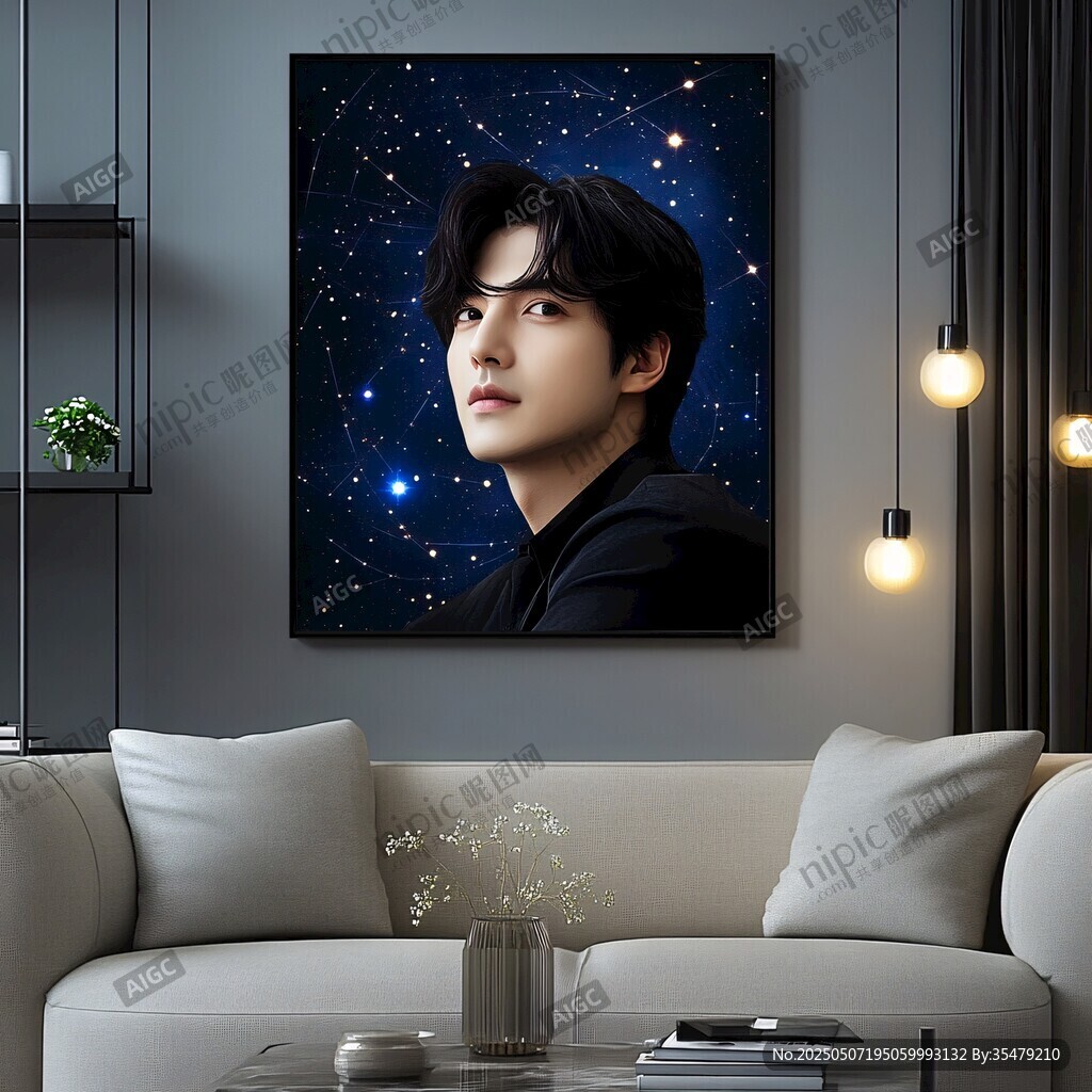 明星肖像畫 星空背景下的帥氣