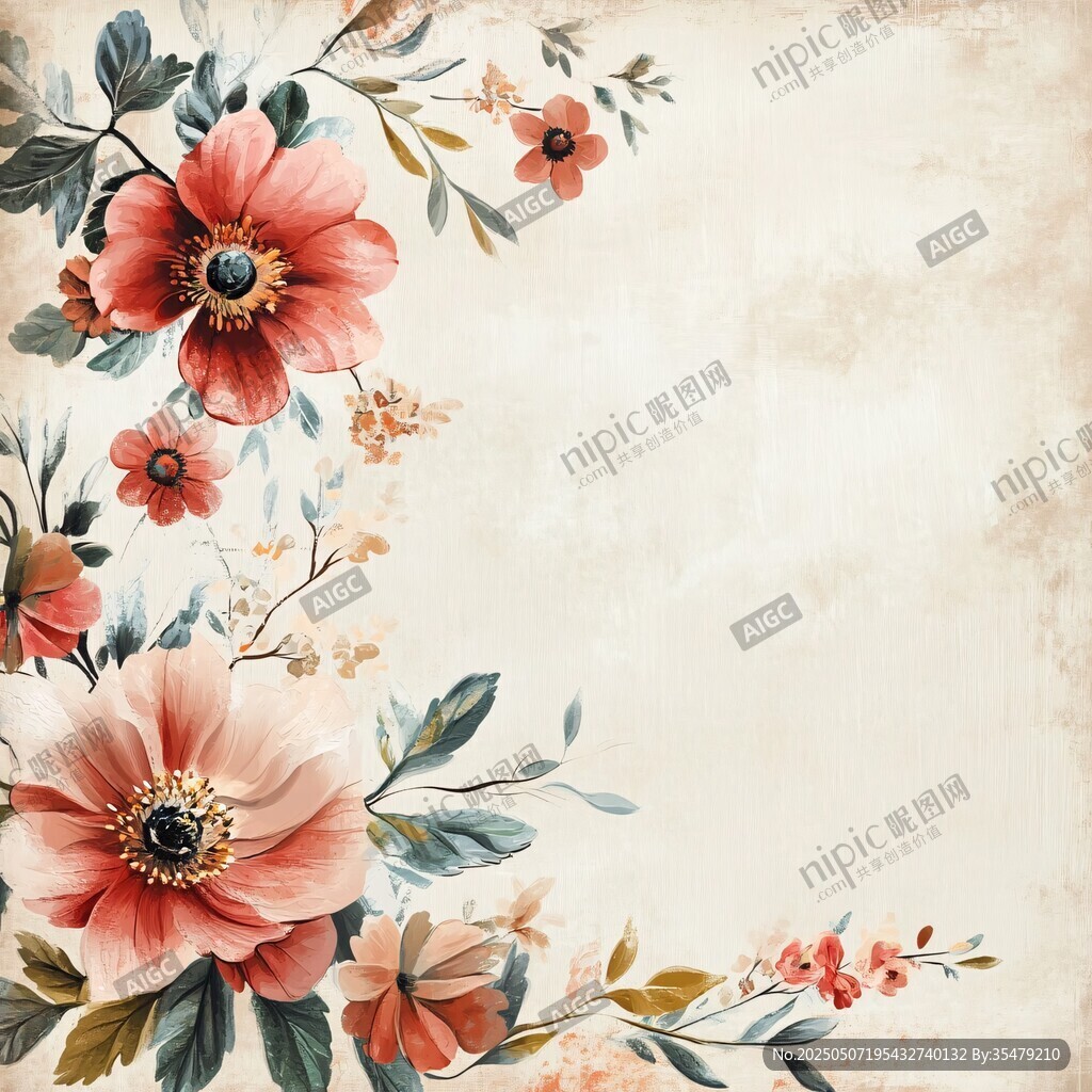 復古風花卉裝飾背景圖