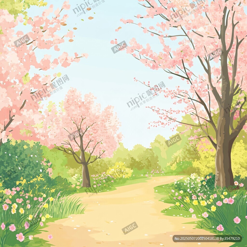 春日櫻花小徑浪漫風景