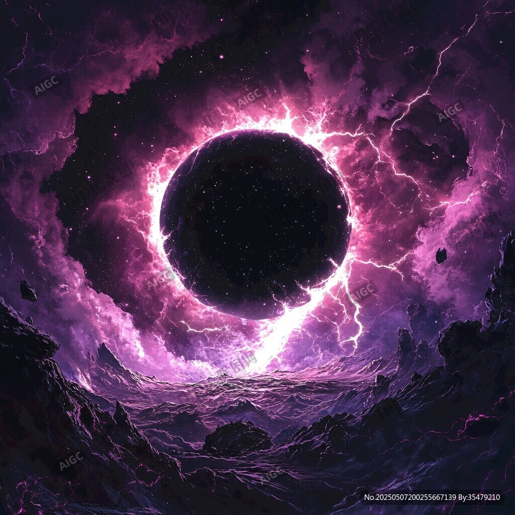 紫色宇宙中的神秘黑色天體