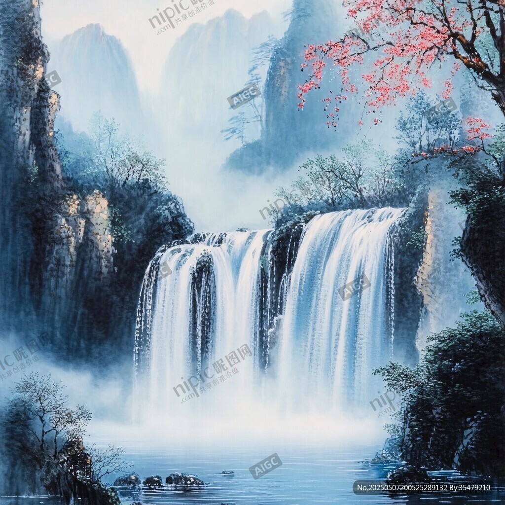 山水瀑布間的詩意自然景
