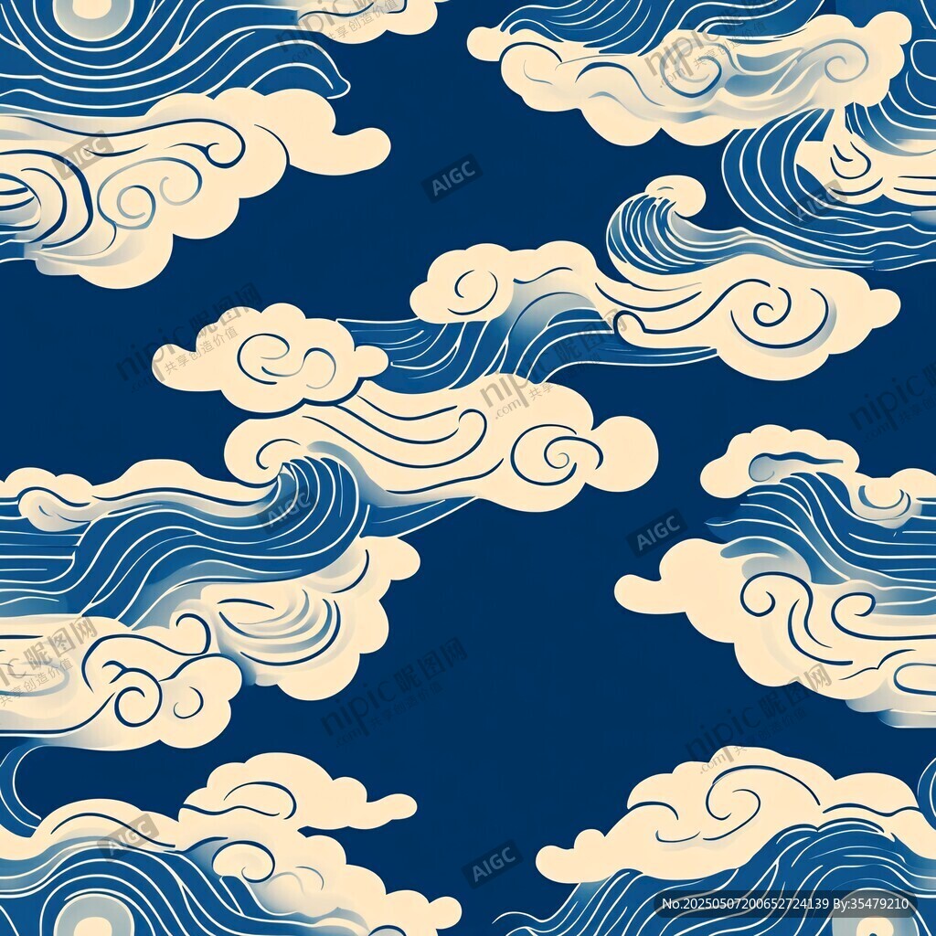 中式云紋海浪圖案背景