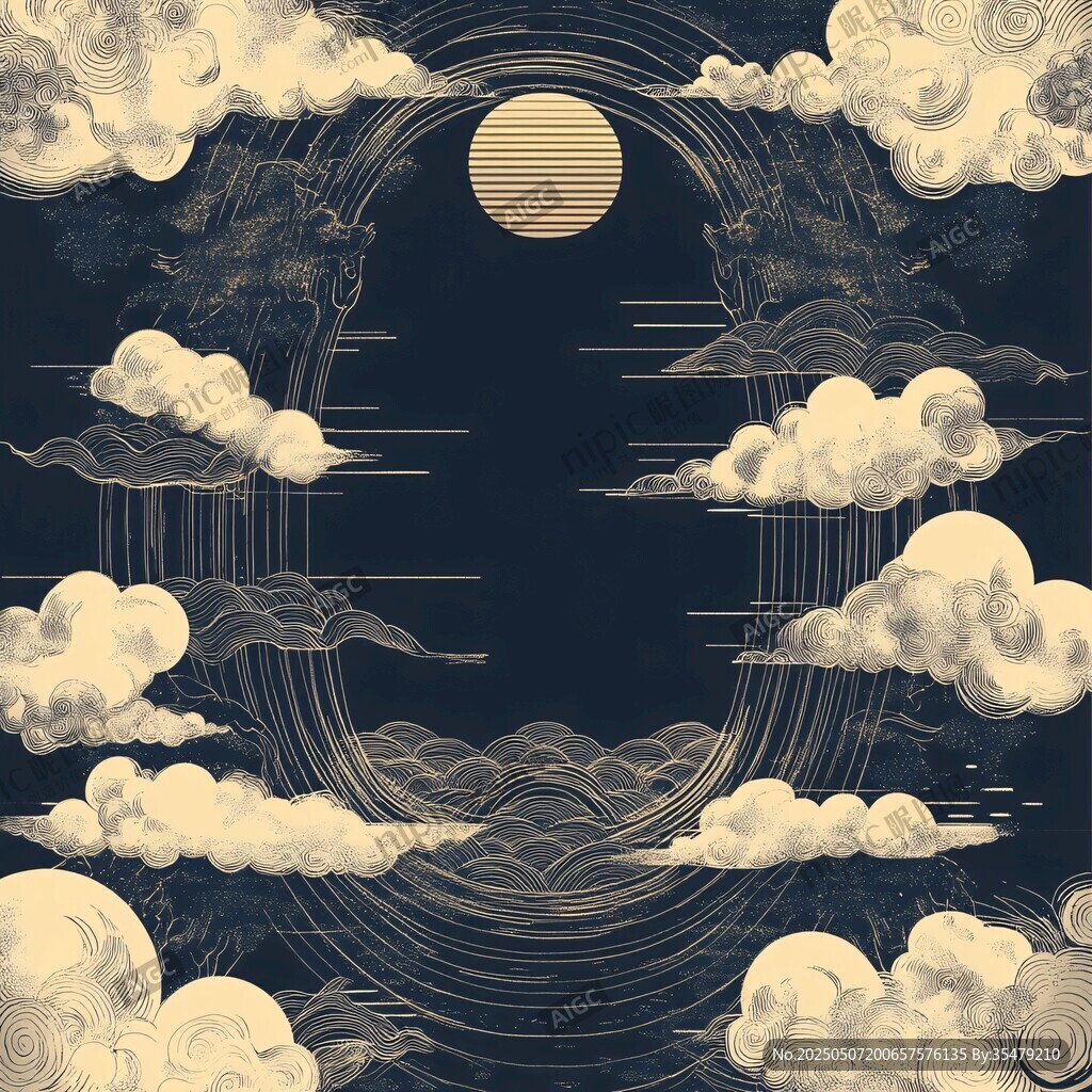 月夜云景古風插畫