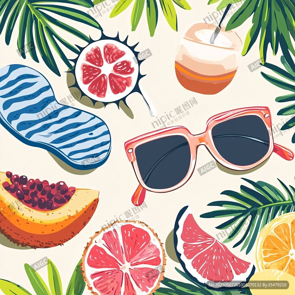 夏日度假元素插畫