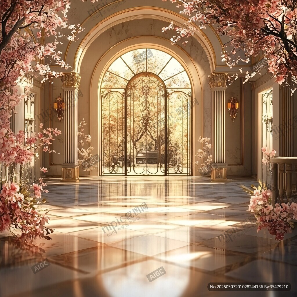 歐式奢華大廳的爛漫春景