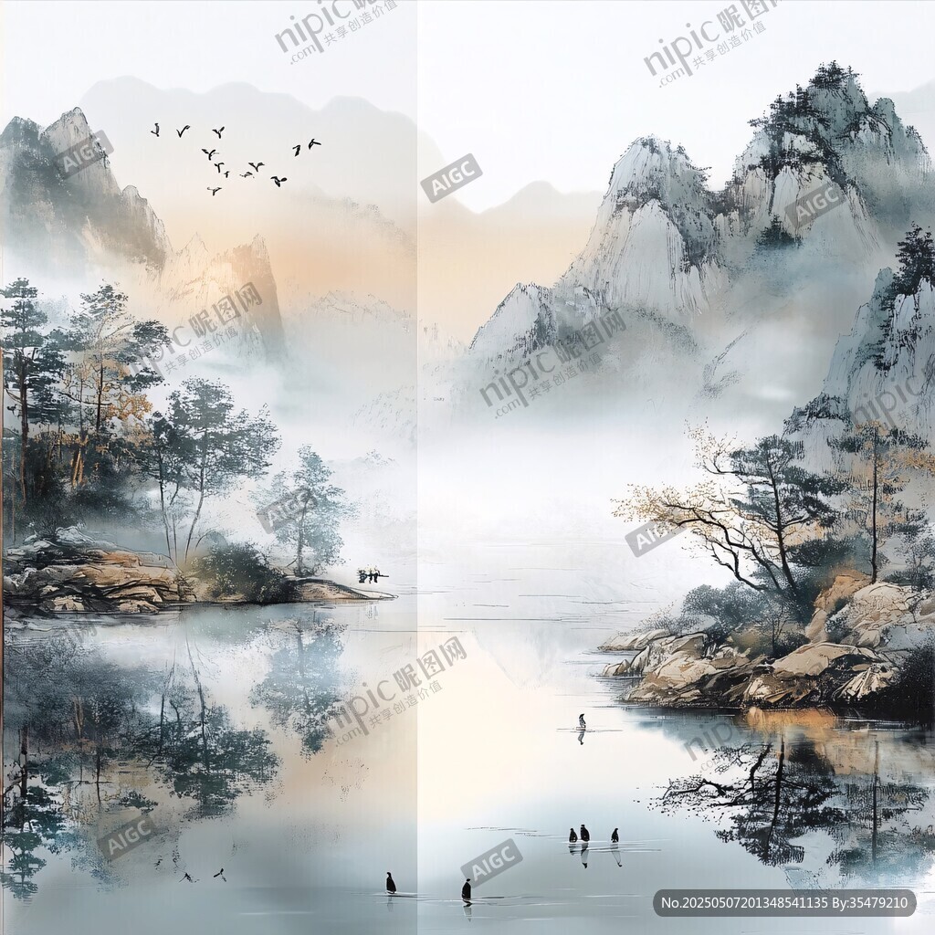 水墨山水間的靜謐自然景