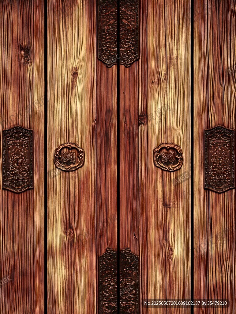 復(fù)古實(shí)木雕花門(mén)細(xì)節(jié)紋理