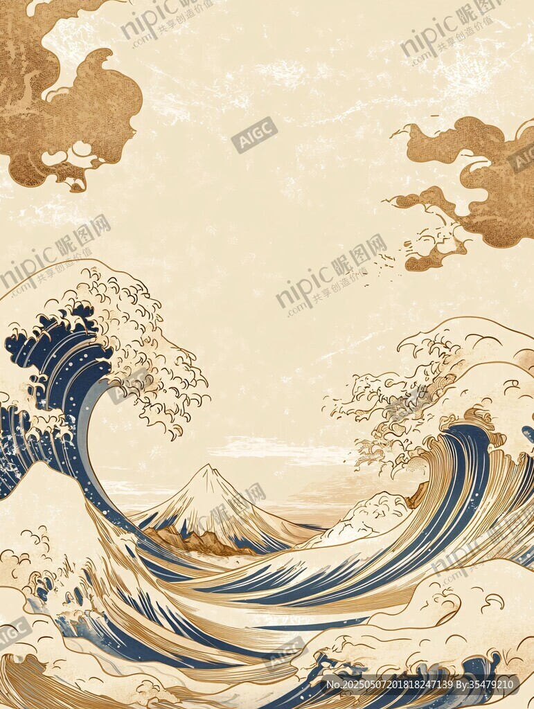 神奈川沖浪里風(fēng)格海浪圖景