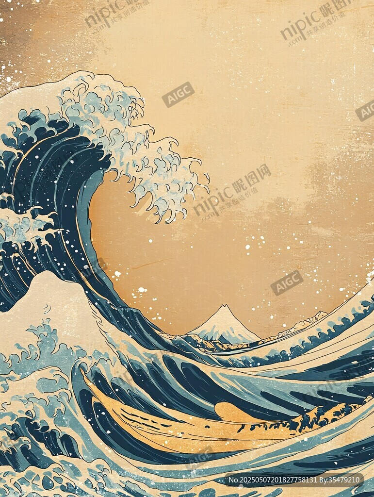 神奈川沖浪里風(fēng)格海浪圖景