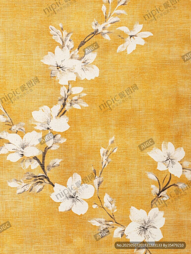 金黃背景上的雅致白花